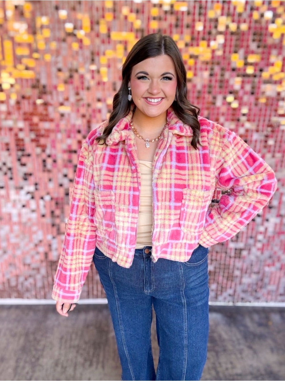 Peach Love California Super Soft‎ Colorful Plaid Jacket